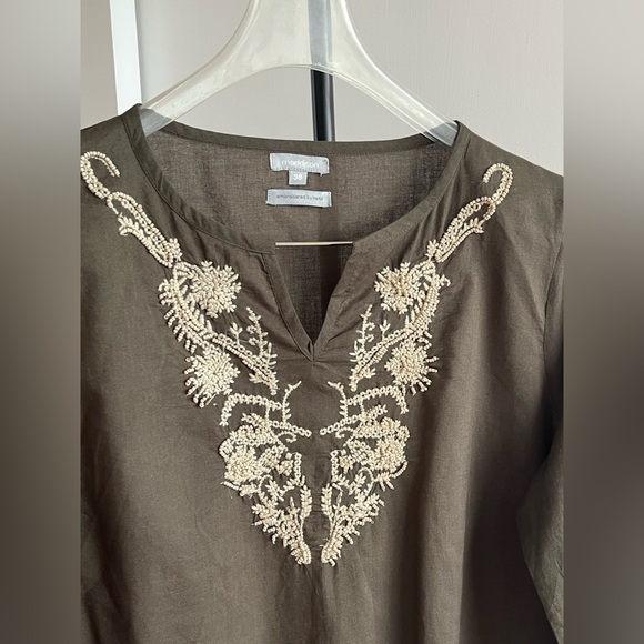 A FabIndia styled cotton tunic top in brown olive 🫒 w ivory hand embroidery M - Picture 5 of 8